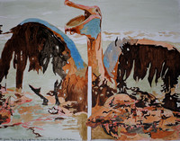 Pelican Wings with dead birds at his feet